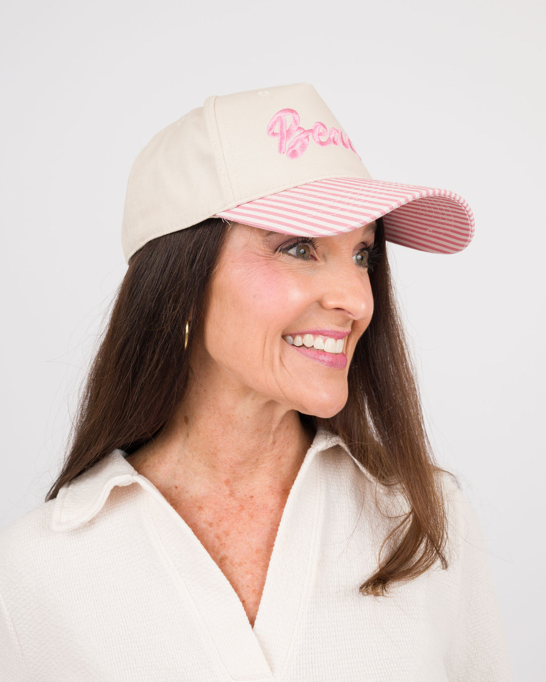 Pink Striped Beach Trucker Hat