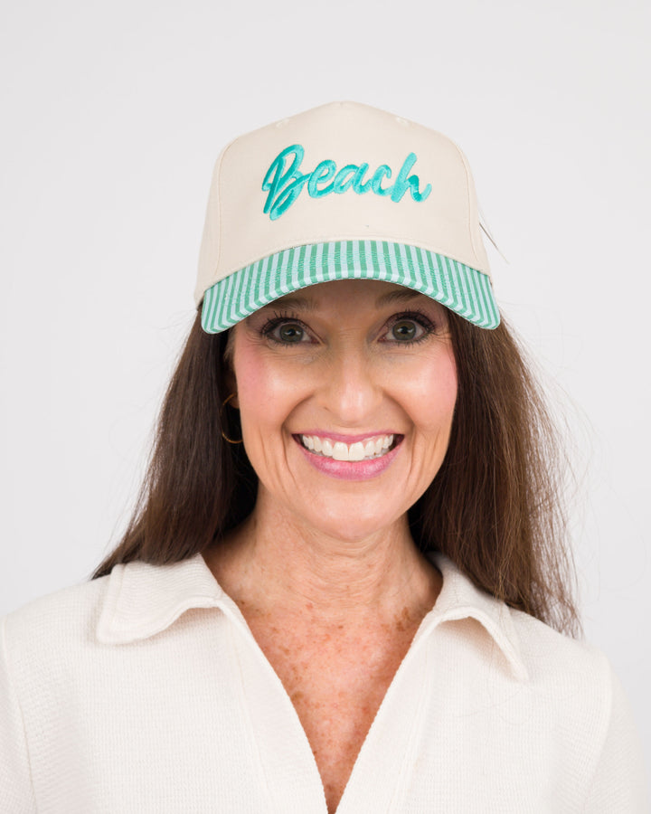 Aqua Striped Beach Trucker Hat