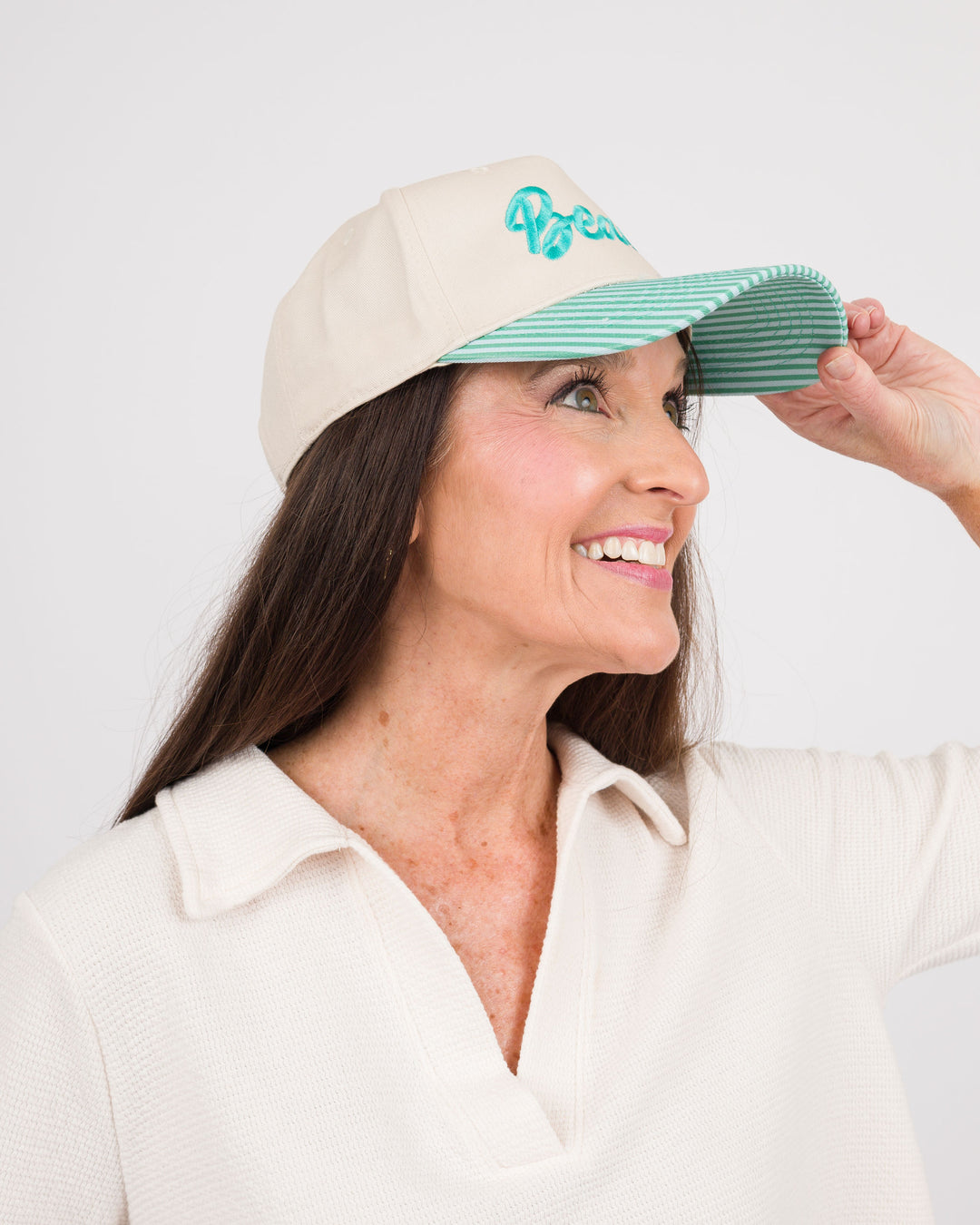 Aqua Striped Beach Trucker Hat