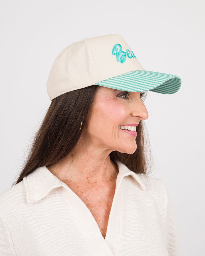 Aqua Striped Beach Trucker Hat