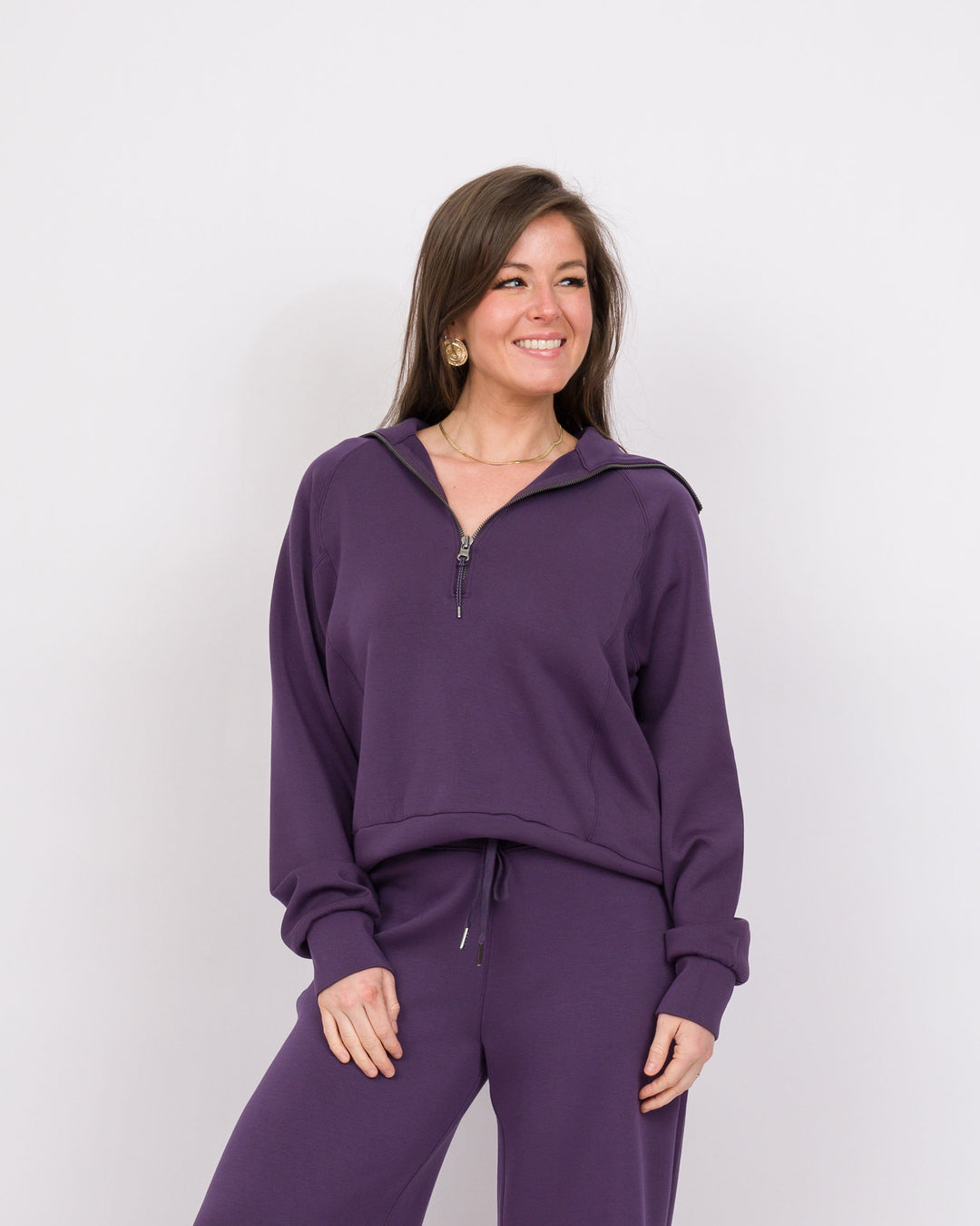 Spanx Air Essentials Half Zip Aubergine