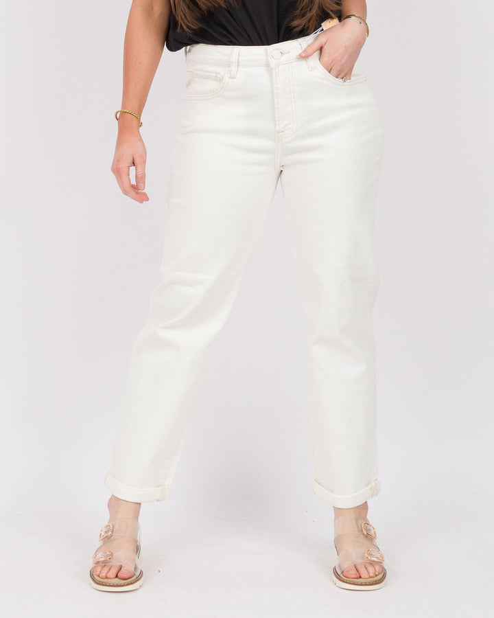 Risen High Rise Boyfriend Jeans Cream