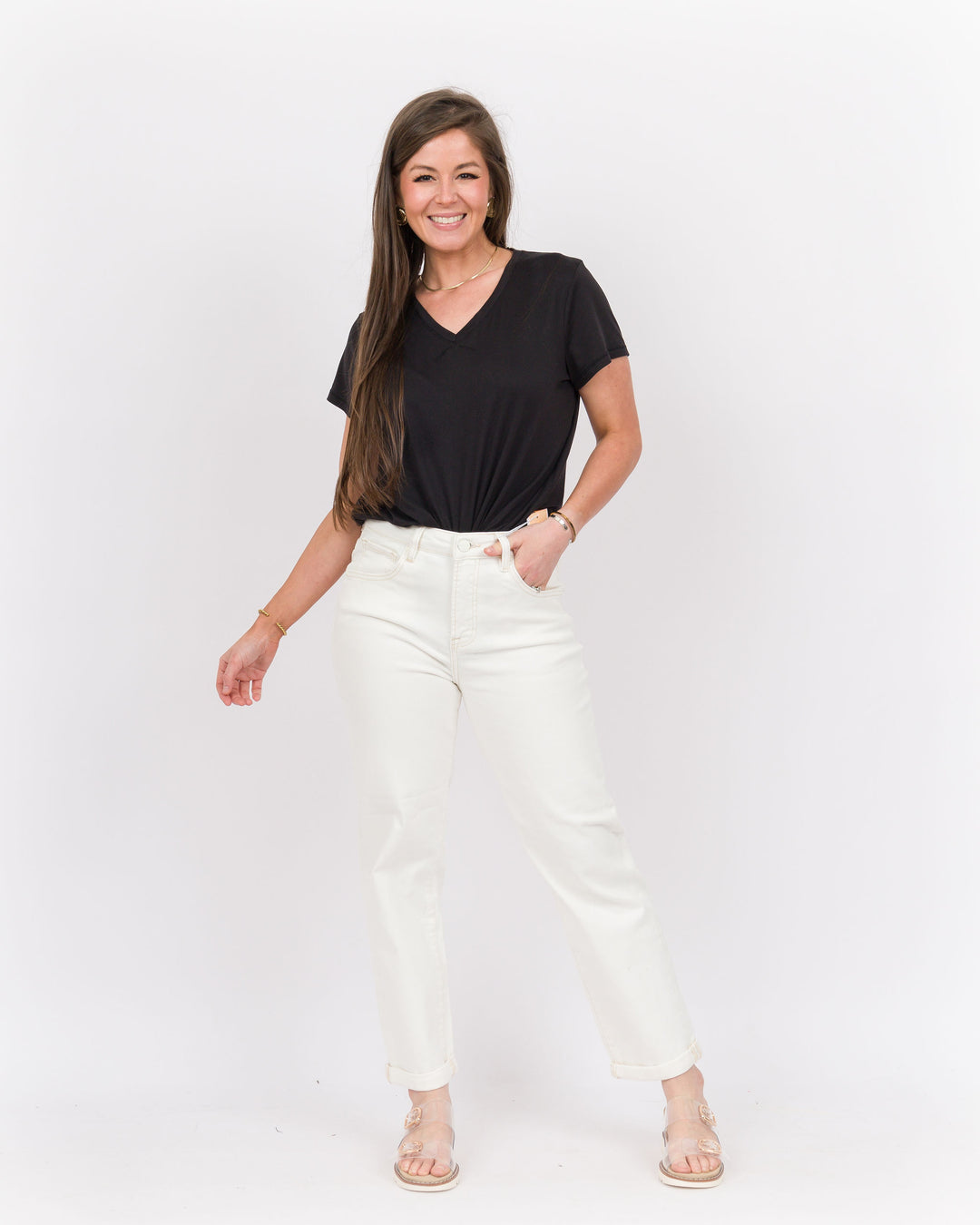 Risen High Rise Boyfriend Jeans Cream