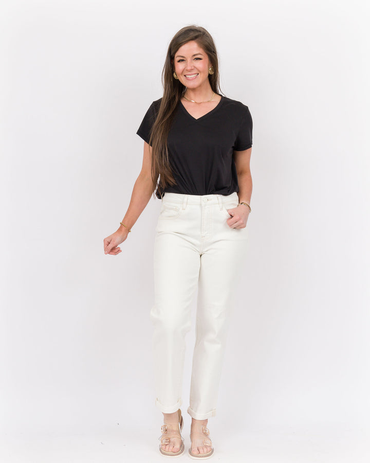 Risen High Rise Boyfriend Jeans Cream