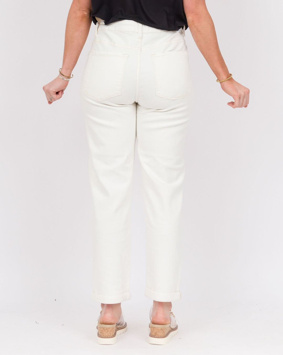 Risen High Rise Boyfriend Jeans Cream