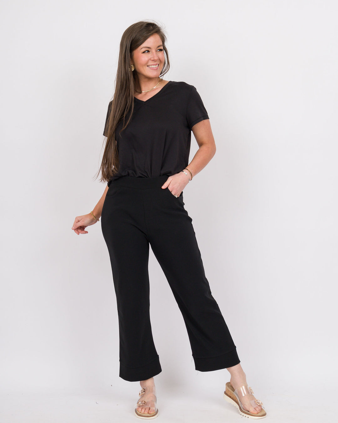 Georgie Wide Leg Cropped Pant Black