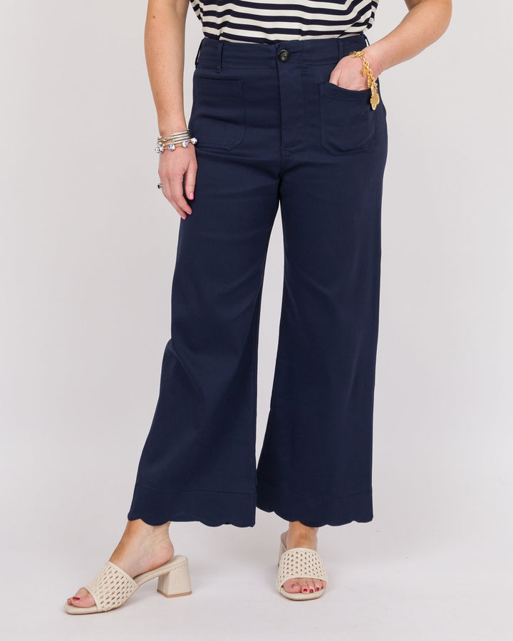 Scallop Hem Pants - Navy