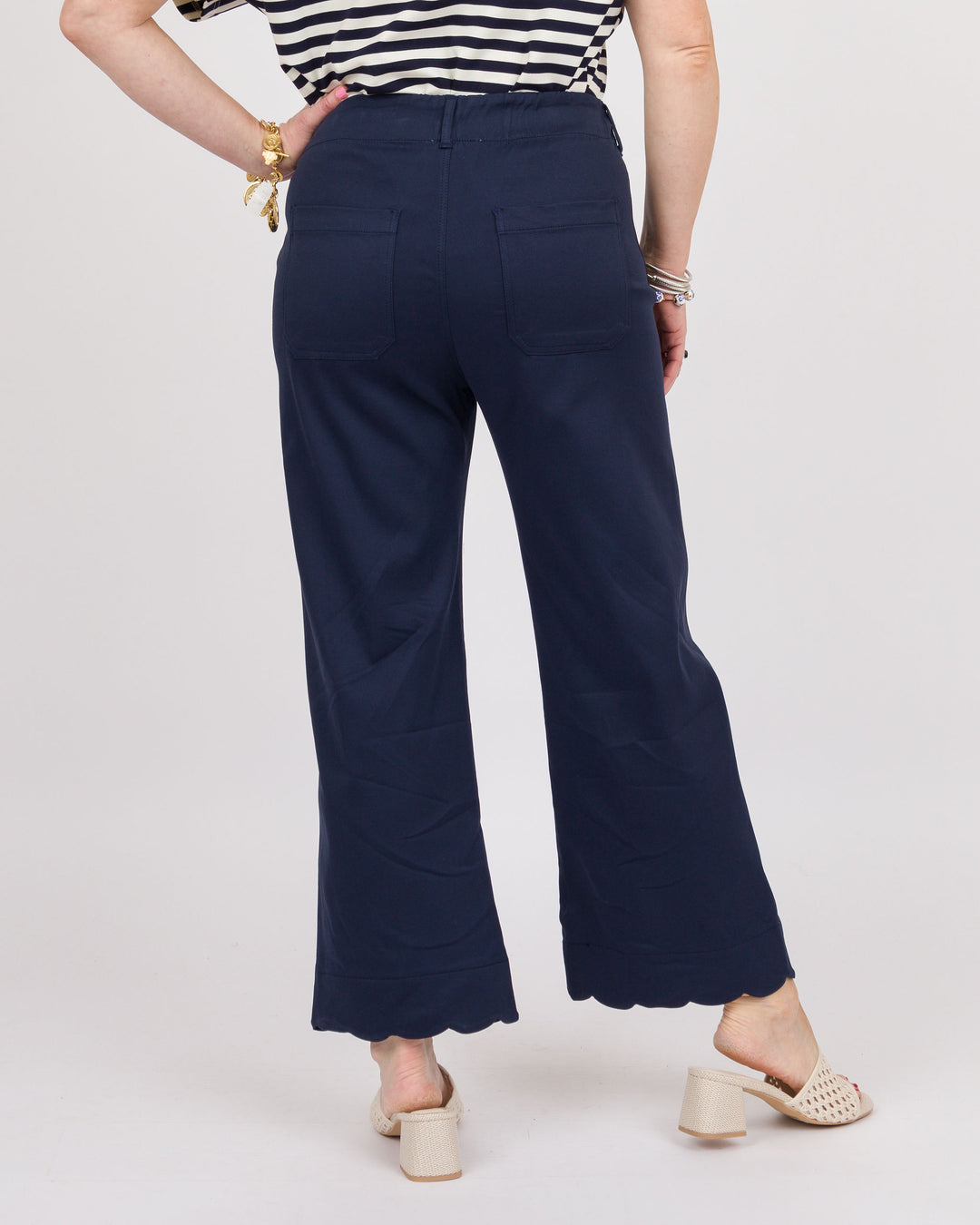 Scallop Hem Pants - Navy
