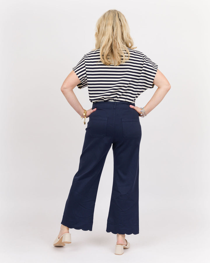 Scallop Hem Pants - Navy