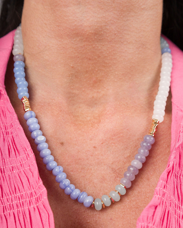Blue Multi-Tone and Gold Bead Necklace