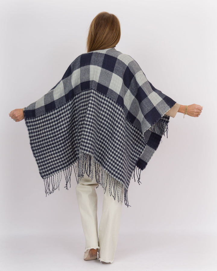Plaid Fringe Wrap Navy