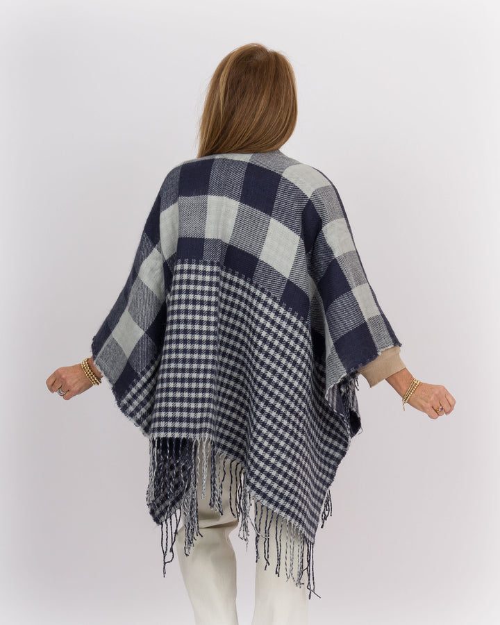 Plaid Fringe Wrap Navy