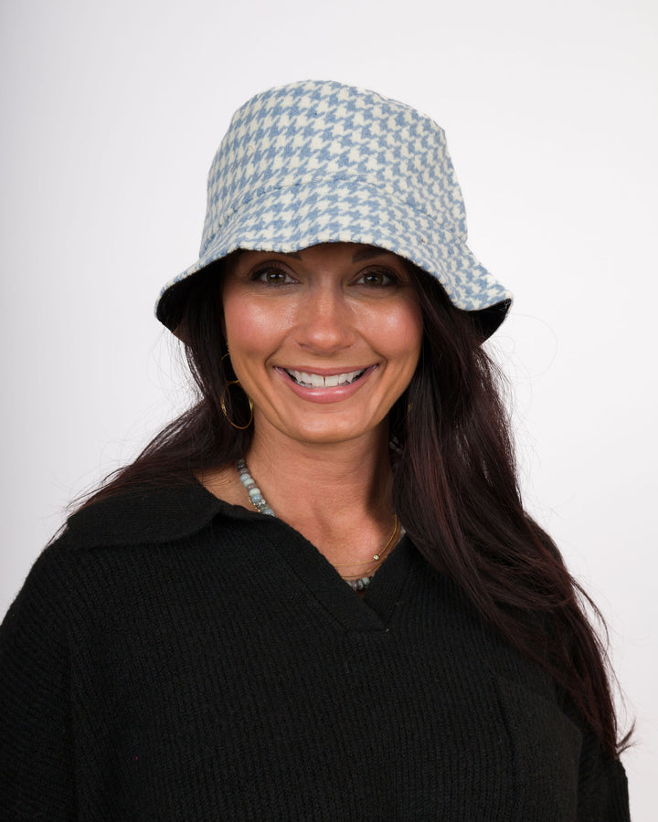 Blue Houndstooth Bucket Hat