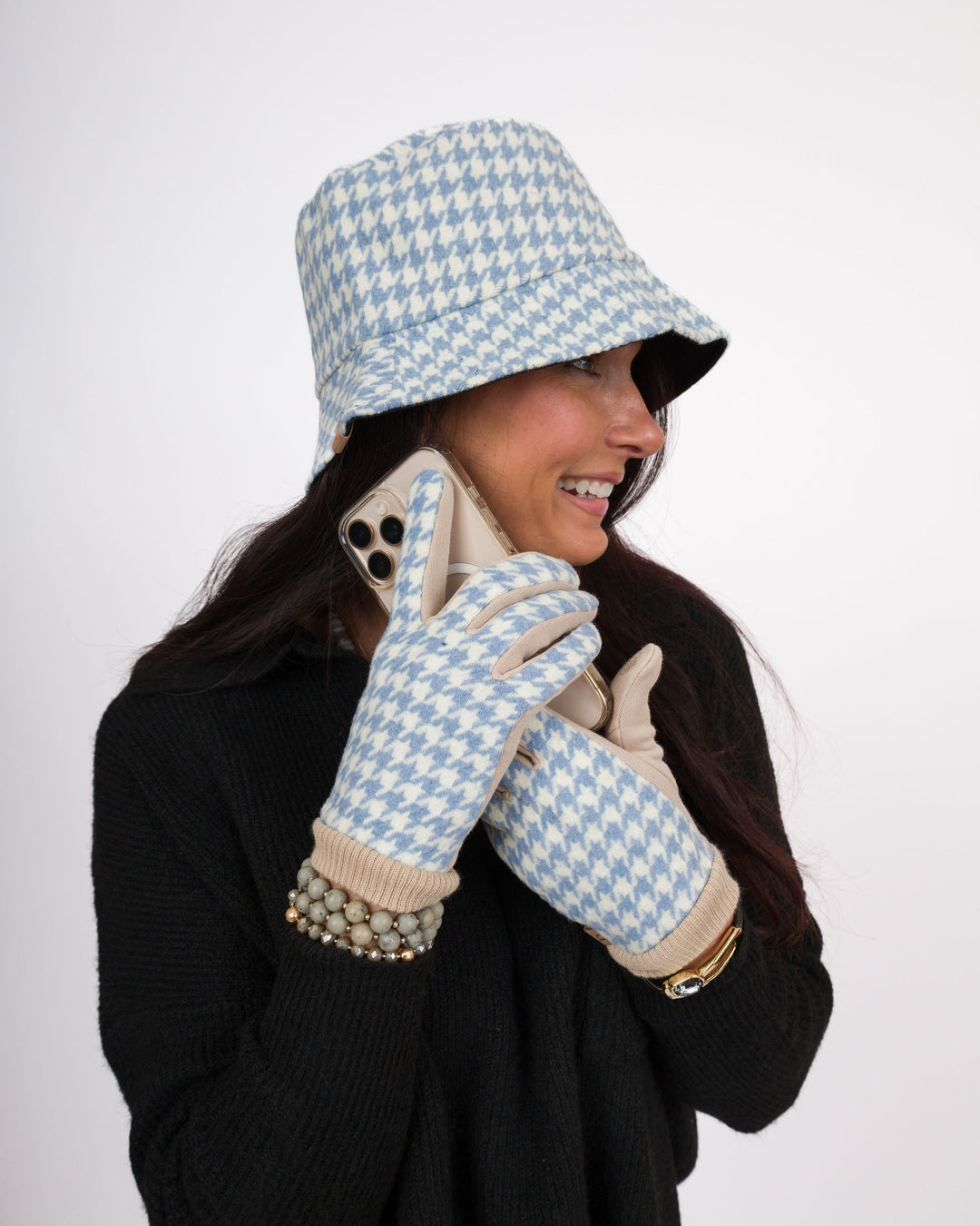 Blue Houndstooth Bucket Hat