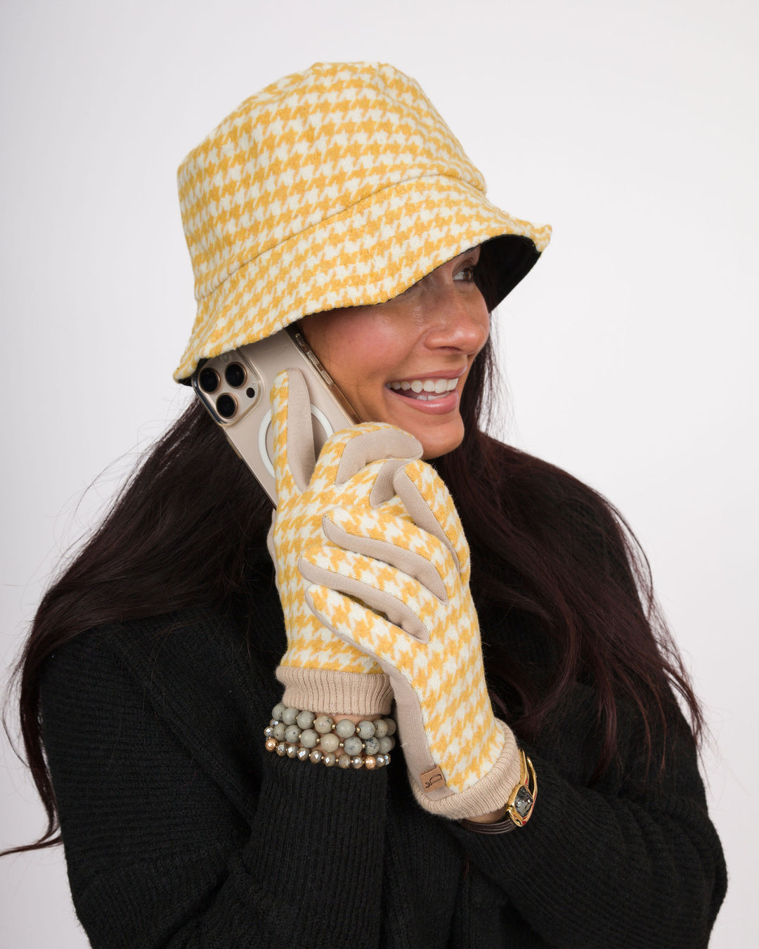 Yellow Houndstooth Gloves