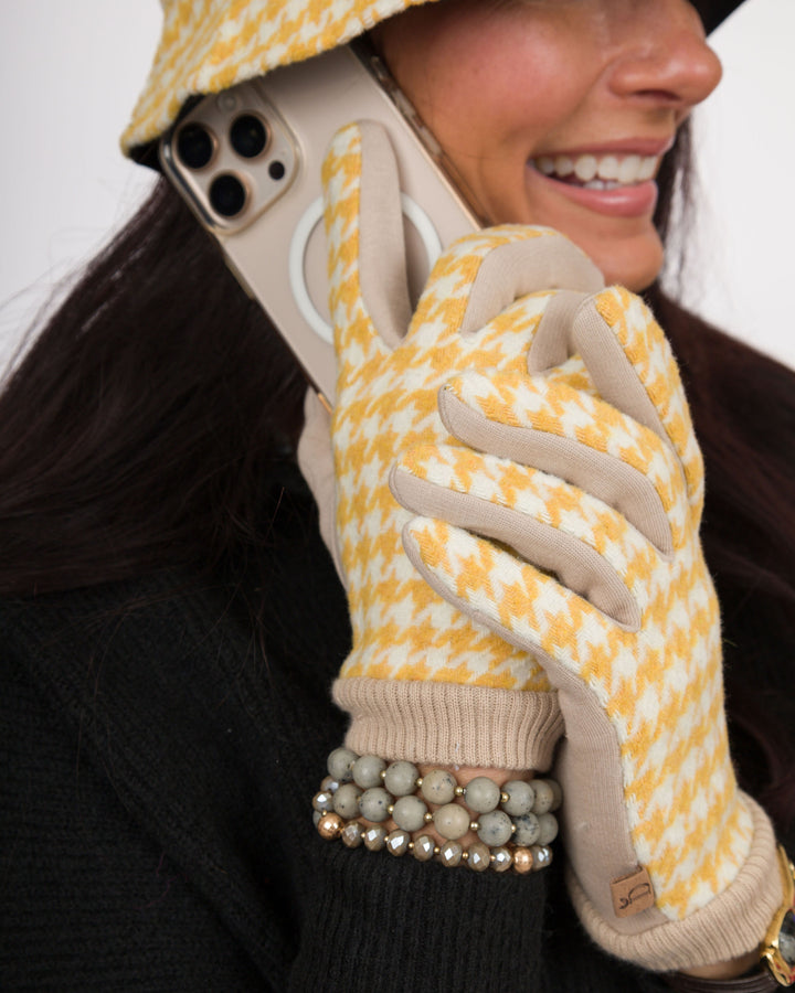 Yellow Houndstooth Gloves
