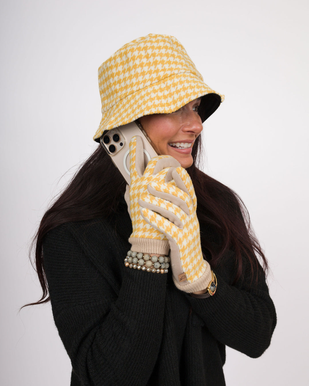 Yellow Houndstooth Bucket Hat