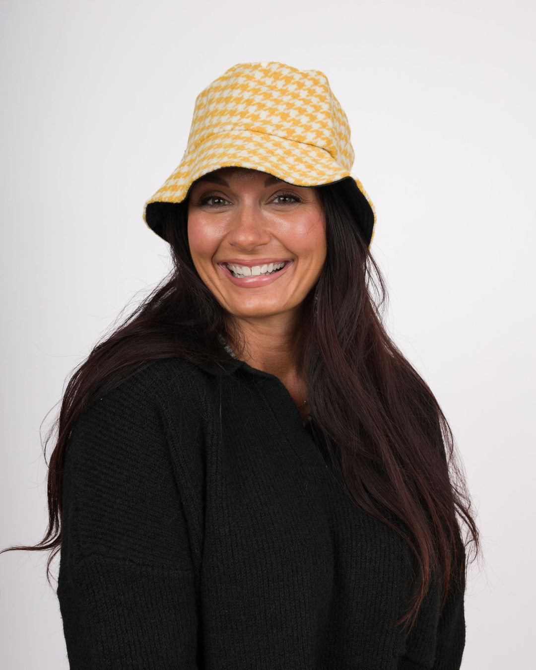 Yellow Houndstooth Bucket Hat