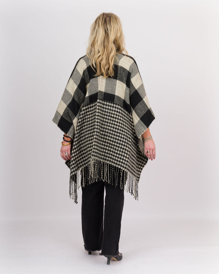 Plaid Fringe Wrap Black