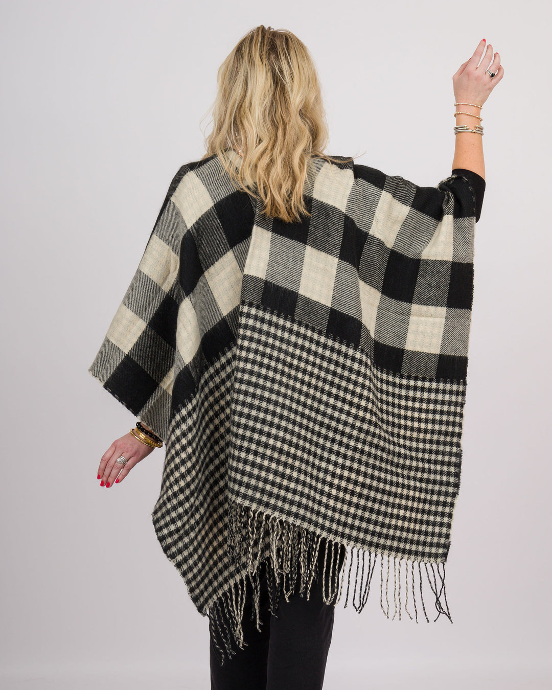 Plaid Fringe Wrap Black