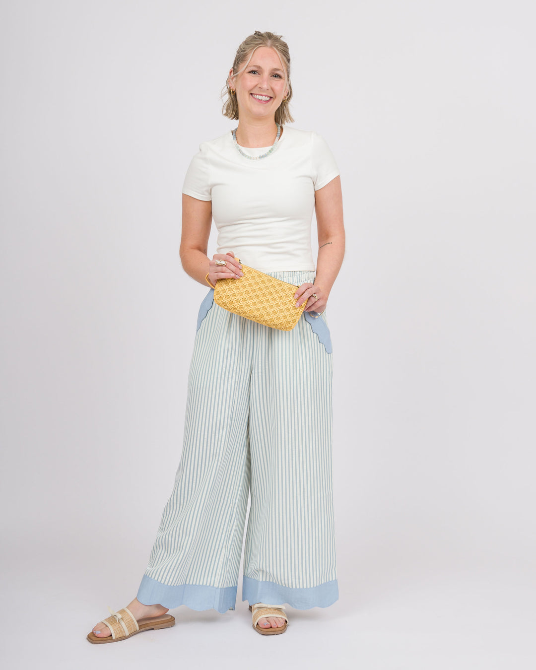 Kady Striped Scallop Pants - Sky