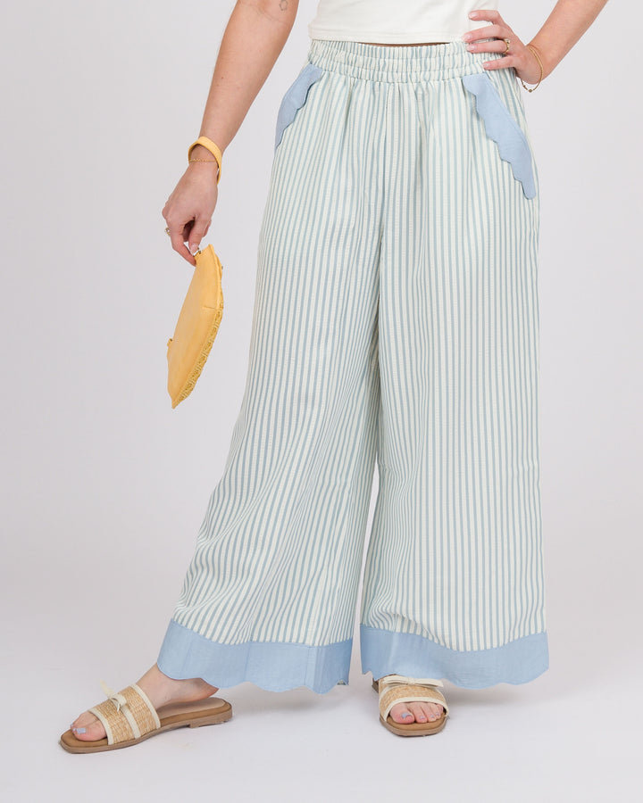 Kady Striped Scallop Pants - Sky