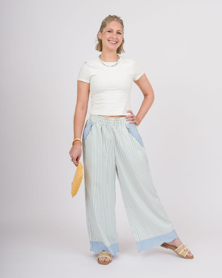 Kady Striped Scallop Pants - Sky