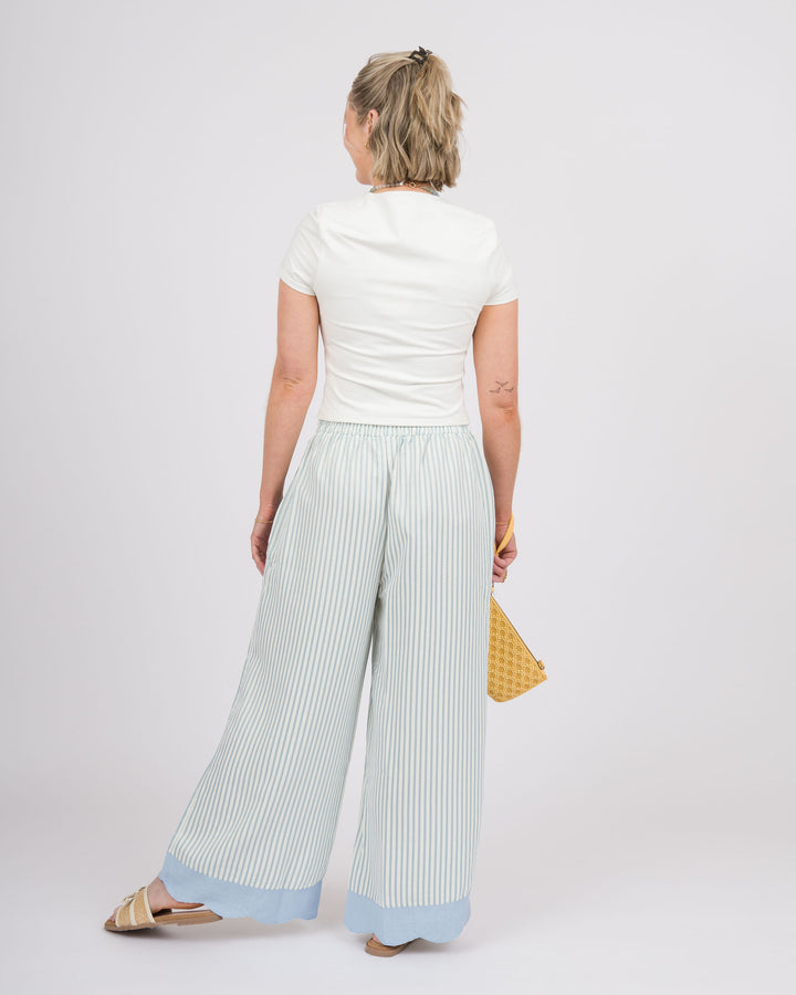 Kady Striped Scallop Pants - Sky