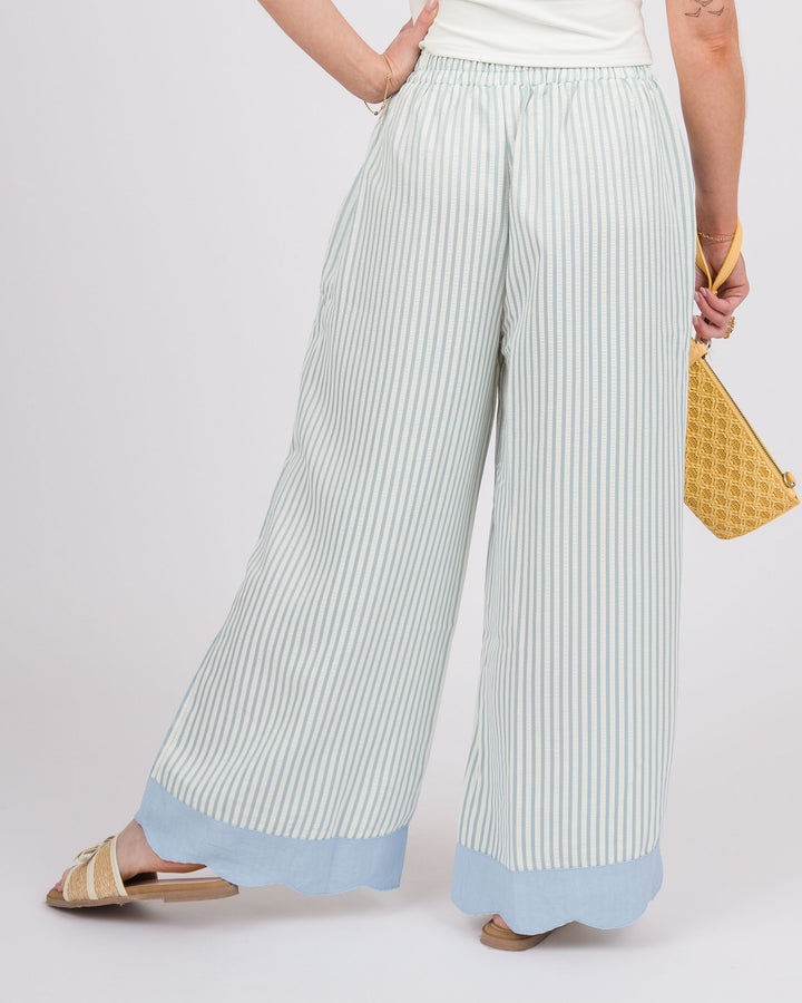 Kady Striped Scallop Pants - Sky