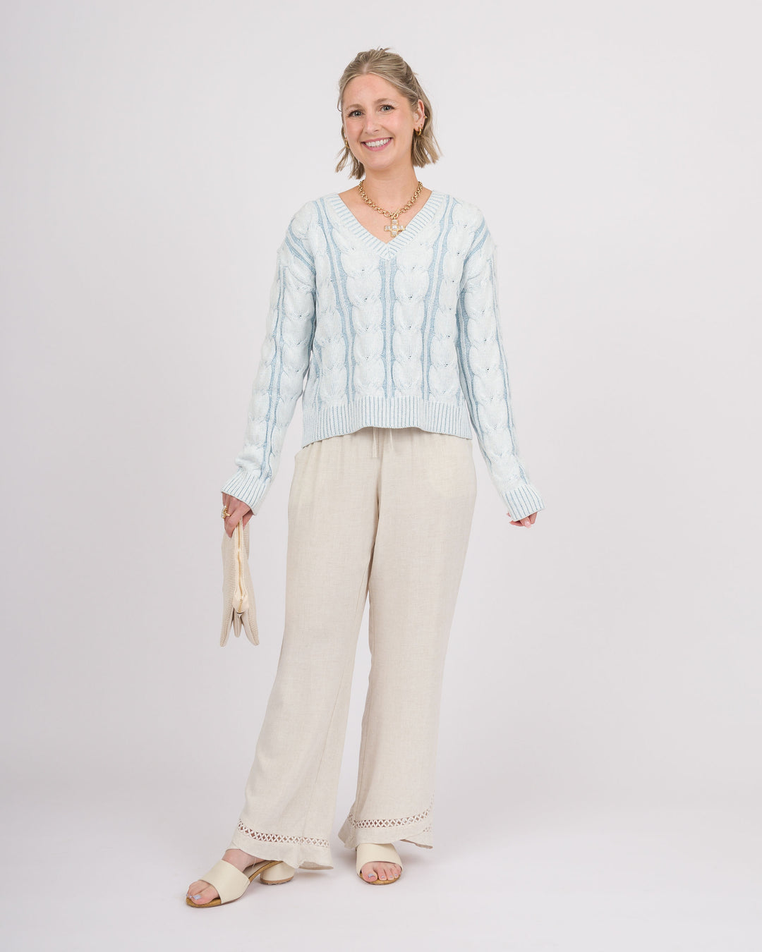 Frosted Sky V-Neck Sweater