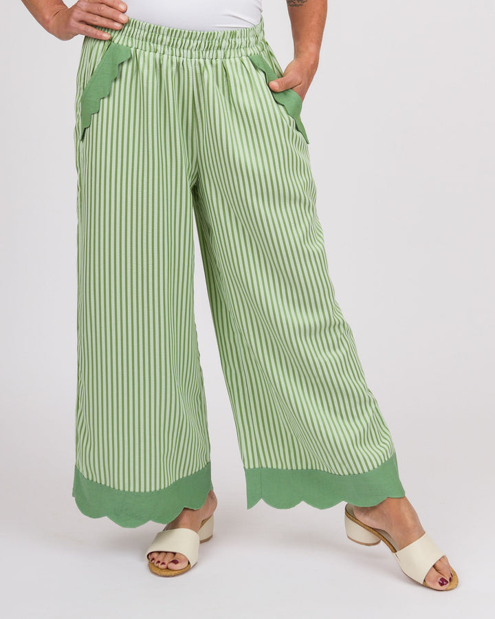 Kady Striped Scallop Pants - Sage