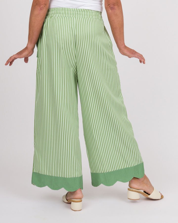Kady Striped Scallop Pants - Sage