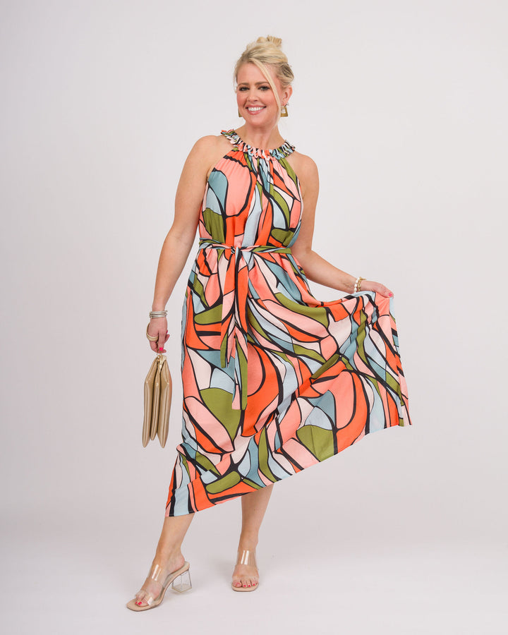Stained Glass Halter Midi Dress