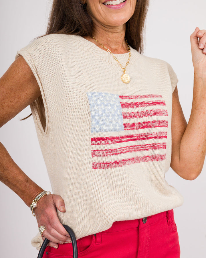 Oatmeal Flag Sleeveless Sweater