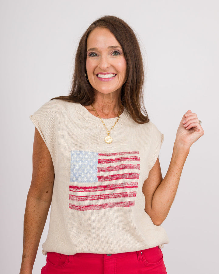 Oatmeal Flag Sleeveless Sweater