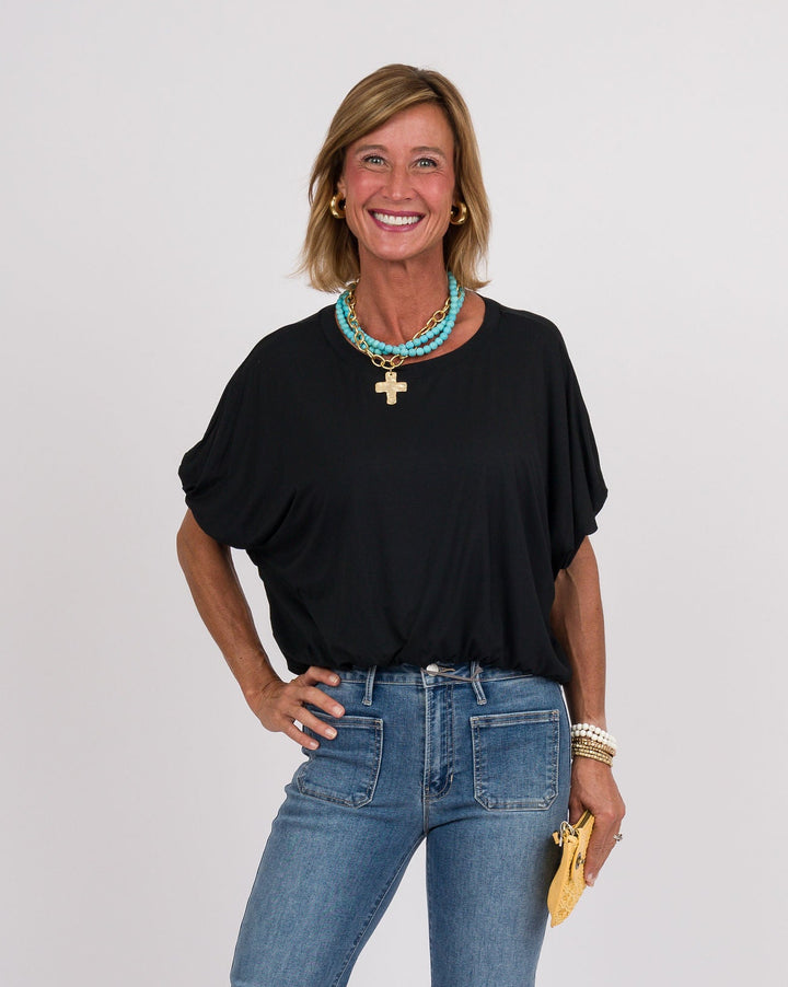 Black Bamboo Bubble Sleeve Top