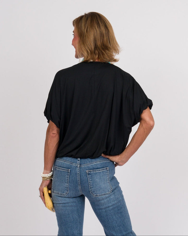 Black Bamboo Bubble Sleeve Top