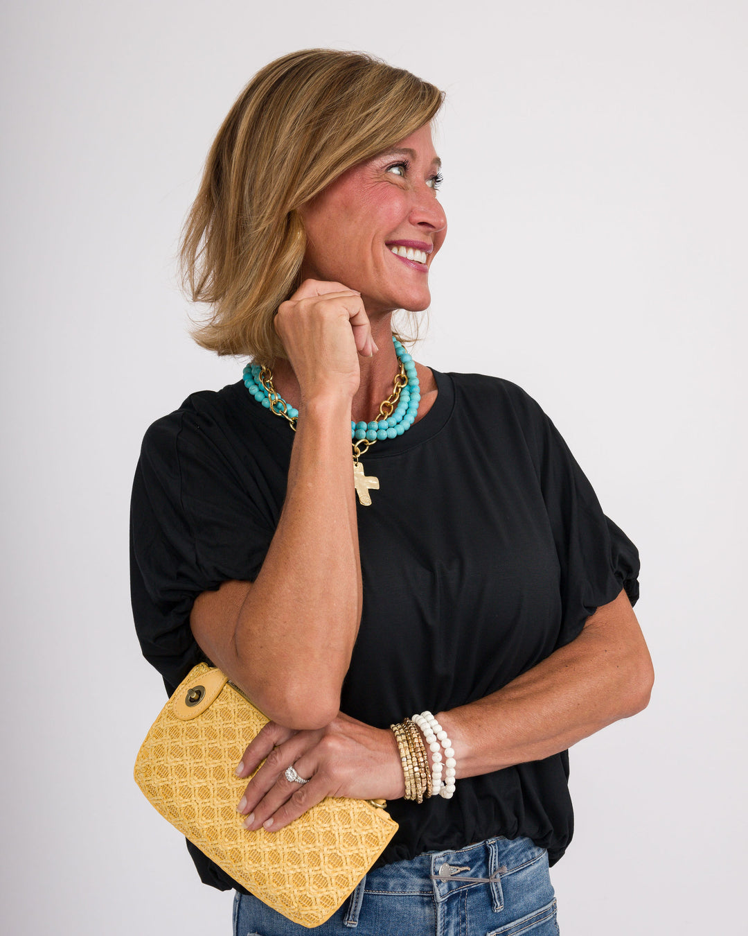 Black Bamboo Bubble Sleeve Top