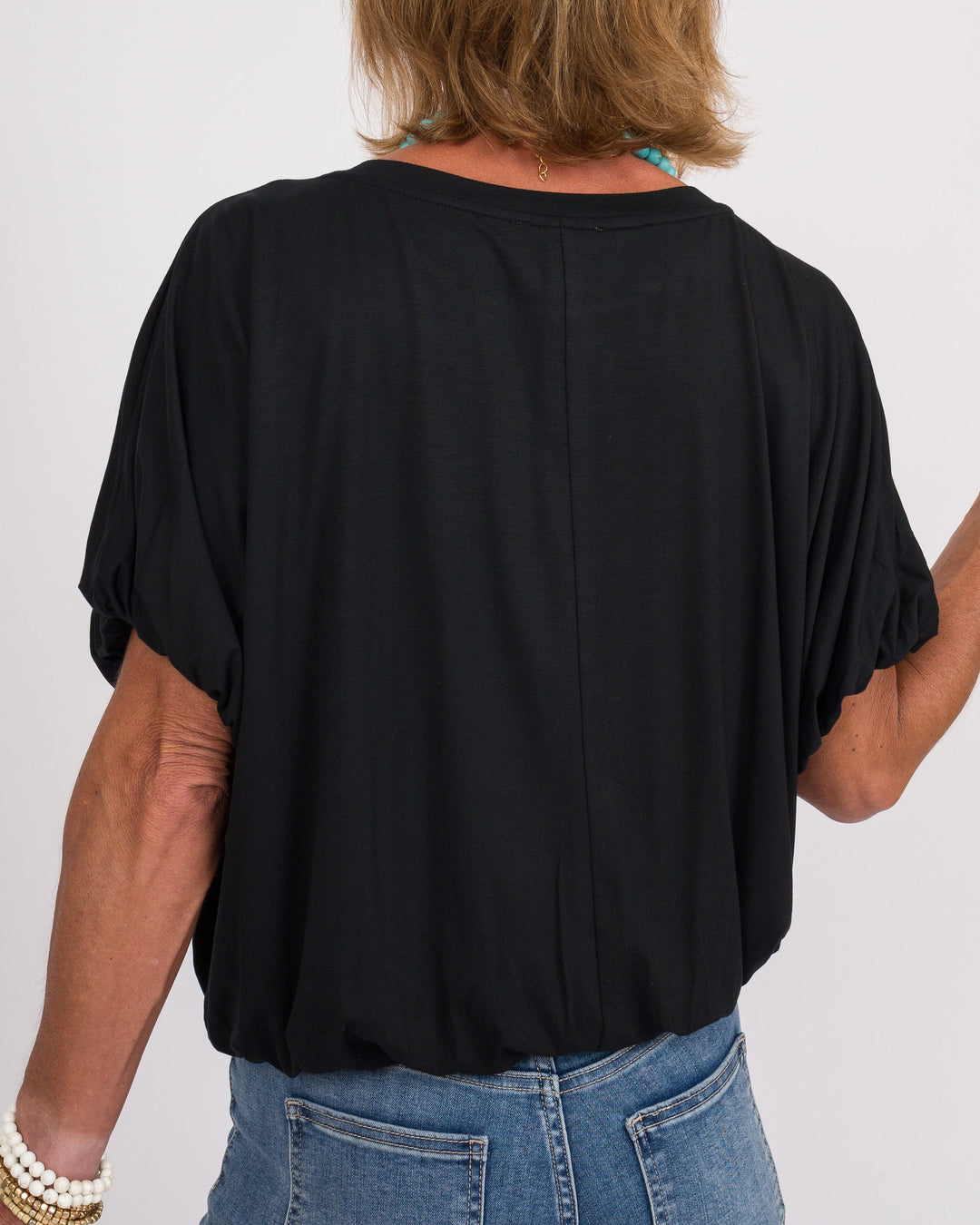 Black Bamboo Bubble Sleeve Top