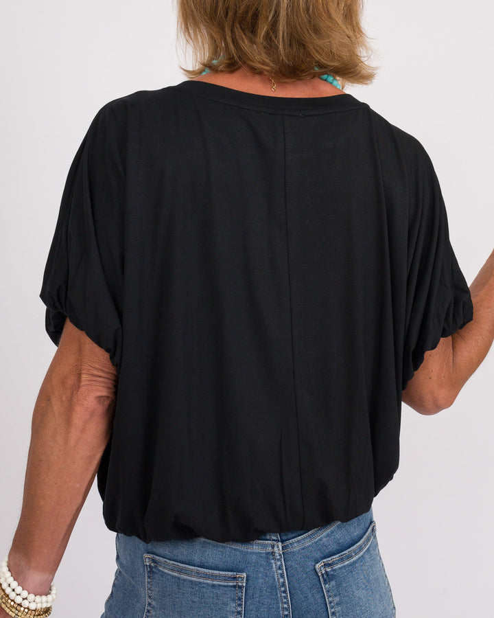Black Bamboo Bubble Sleeve Top