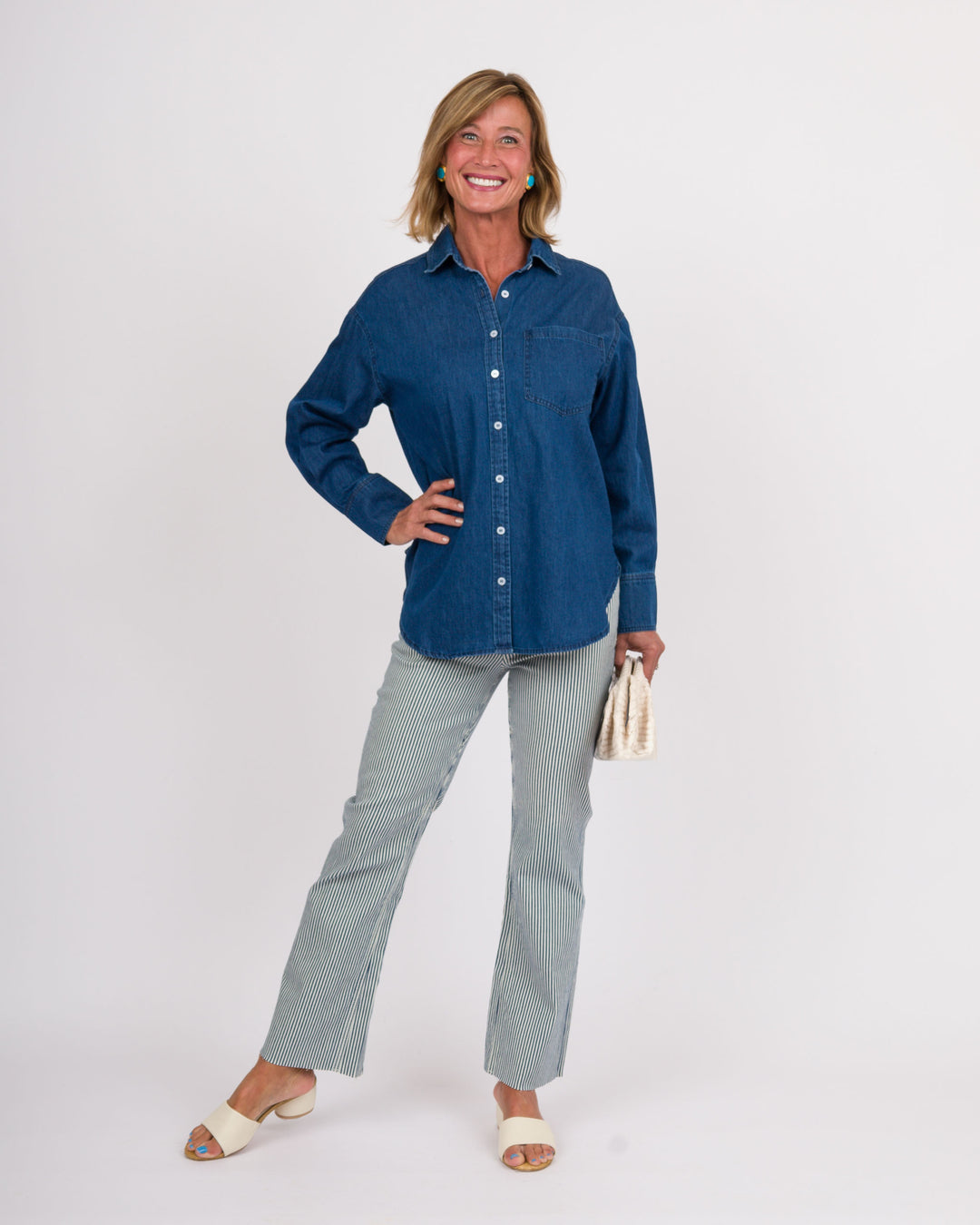 KUT from the Kloth Kelsey High Rise Ankle Flare - Navy Stripe