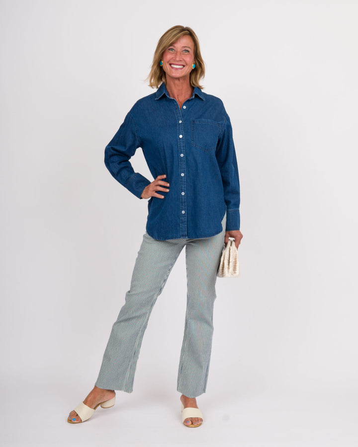 KUT from the Kloth Kelsey High Rise Ankle Flare - Navy Stripe