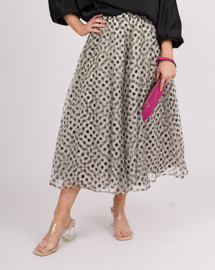 Black Polka Dot A Line Midi Skirt