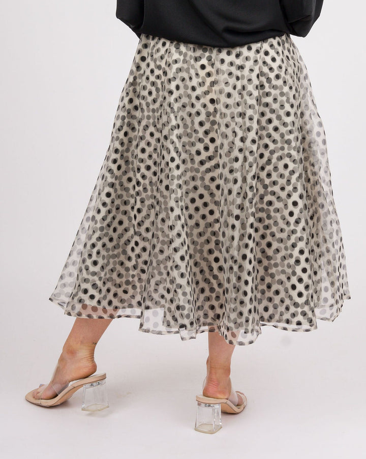 Black Polka Dot A Line Midi Skirt