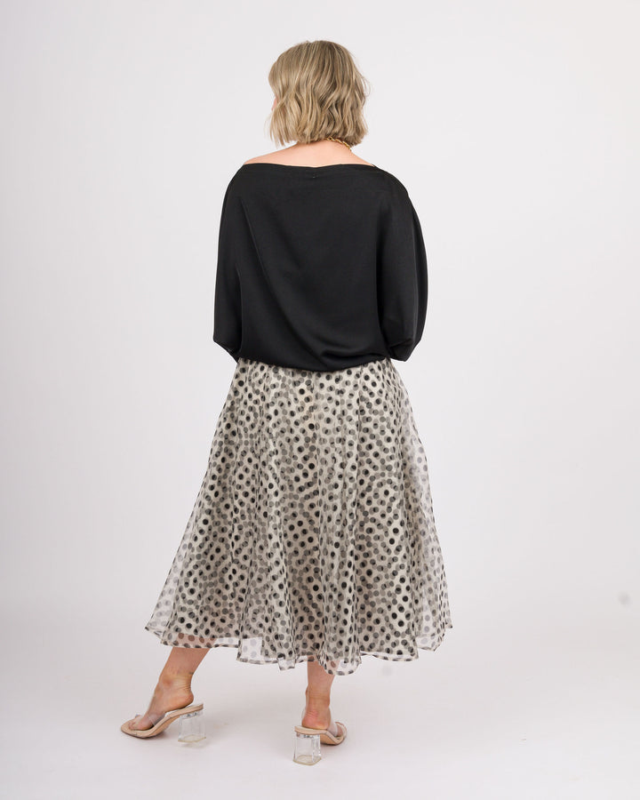 Black Polka Dot A Line Midi Skirt