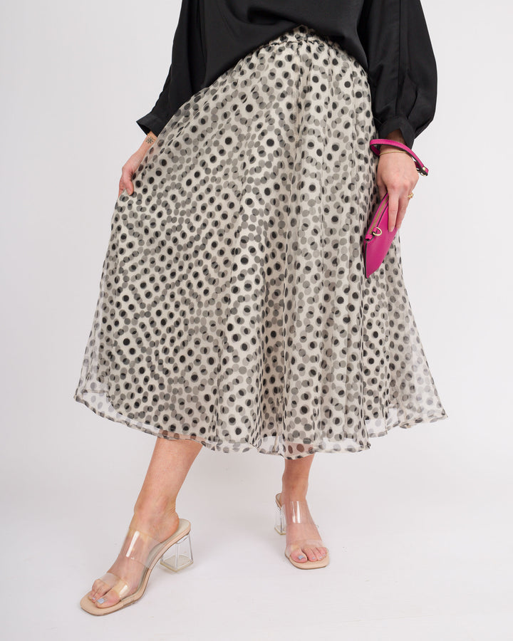 Black Polka Dot A Line Midi Skirt