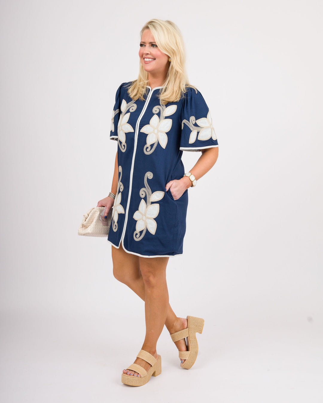 Francine Floral Dress - Navy