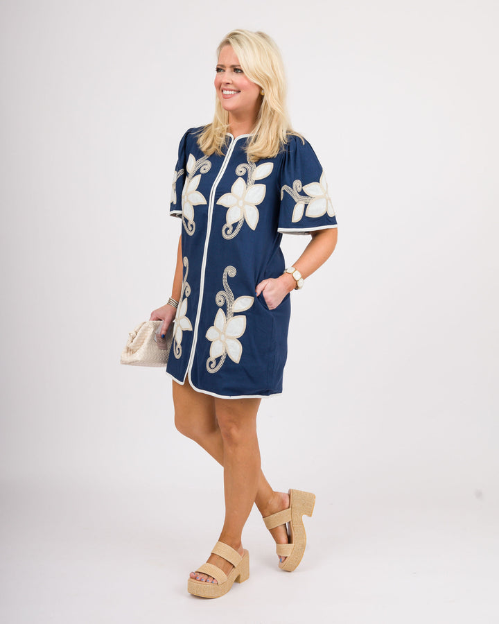 Francine Floral Dress - Navy