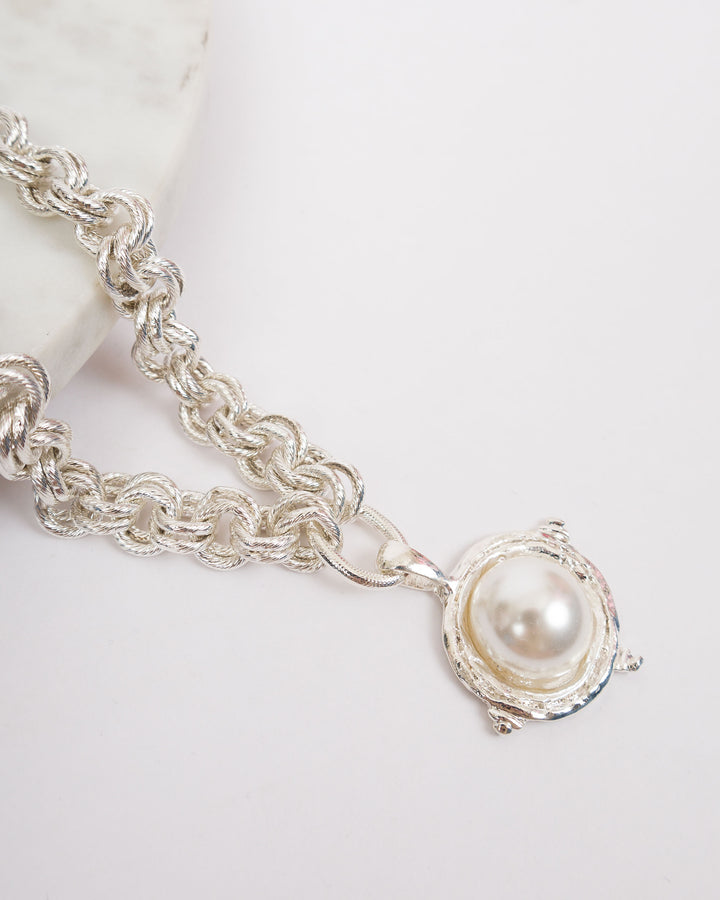 Susan Shaw Cabachon Pearl Necklace - Silver