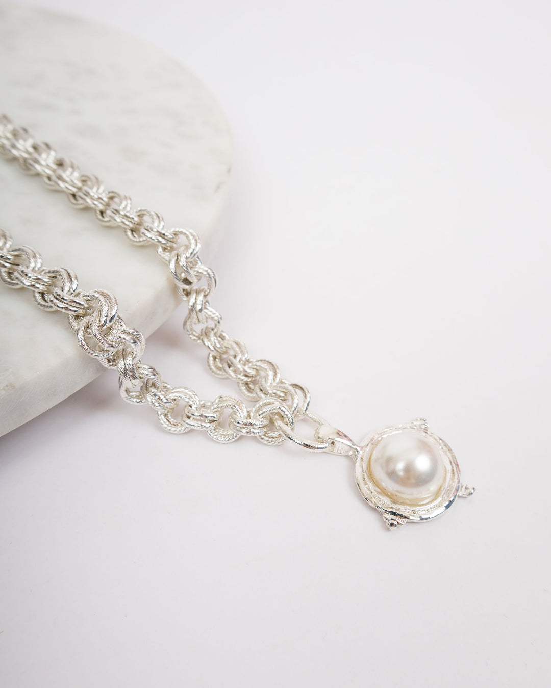 Susan Shaw Cabachon Pearl Necklace - Silver